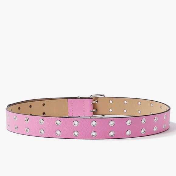 Pink pebbled faux leather grommet belt - Picture 3 of 4